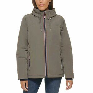 TOMMY HILFIGER Womens Hooded Full Zip Lined Jacket Gray Large SoftShell New